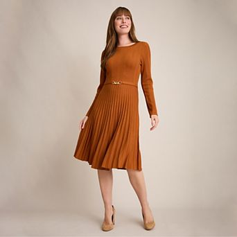 Women's London Times Ribbed Belted Sweater Dress