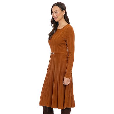 Women's London Times Ribbed Belted Sweater Dress