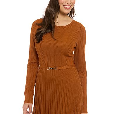 Women's London Times Ribbed Belted Sweater Dress