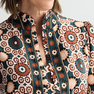 Women's London Times Ruffle Neck Short Sleeve Tiered Skirt Maxi Dress