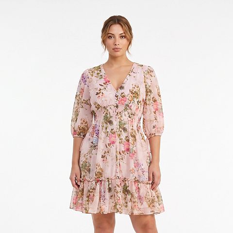 Женские платья Taylor Plus Size Taylor V-Neck Fit & Flare Mini Dress