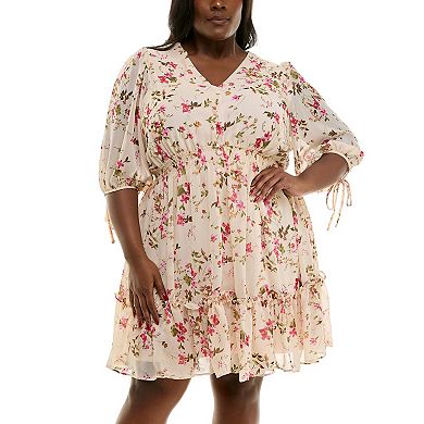 Plus Size Taylor V-Neck Fit & Flare Floral Mini Dress