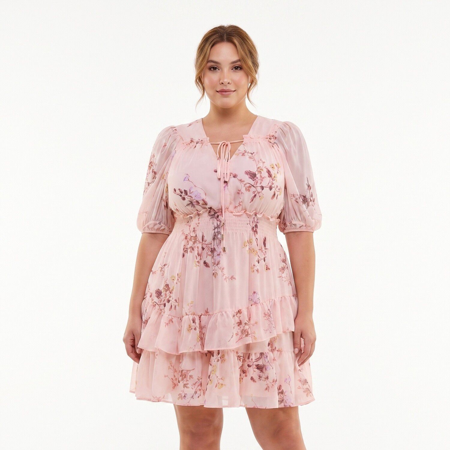 Женские платья Taylor Plus Size Taylor Tiered Skirt Puff Sleeve Fit & Flare Mini Dress