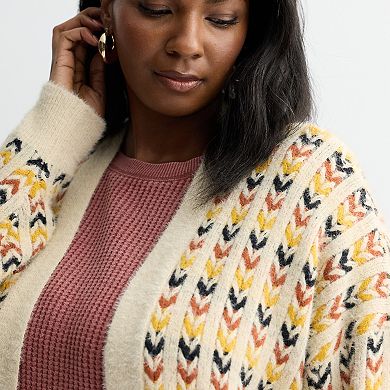 Plus Size Farmers Market Patterned Cardigan Sweater