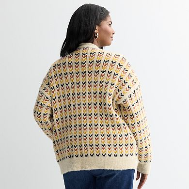 Plus Size Farmers Market Patterned Cardigan Sweater