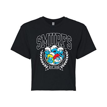 Juniors' Smurfs Collegiate Cropped Tee