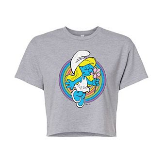 Juniors' Smurfs Smurfette Rainbow Cropped Tee