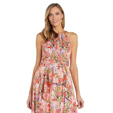 Petite R&M Richards One-Piece Printed Peplum Halter Dress