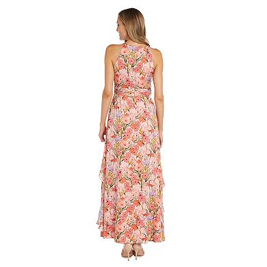 Petite R&M Richards One-Piece Printed Peplum Halter Dress