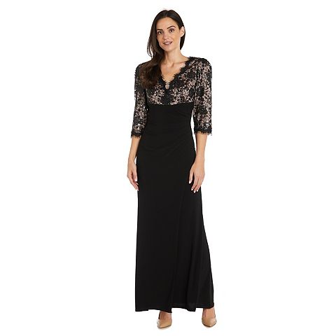 Женские платья R&M Petite R&M Richards Long 3/4 Sleeve And Lace Bodice Cocktail Dress