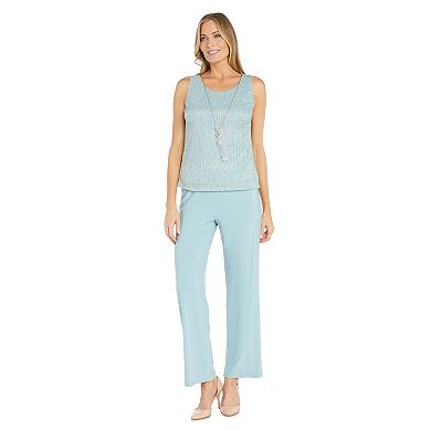 Petite R&M Richards 3-Piece Festival With Hologram Sequin Duster Pant Set
