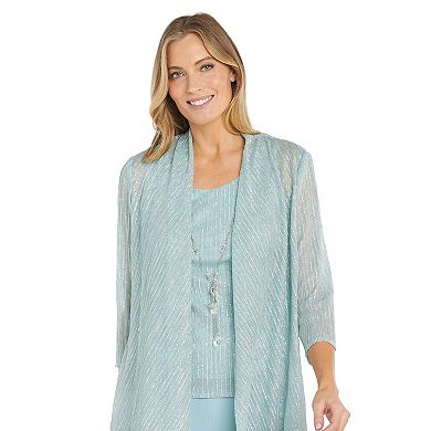 Petite R&M Richards 3-Piece Festival With Hologram Sequin Duster Pant Set
