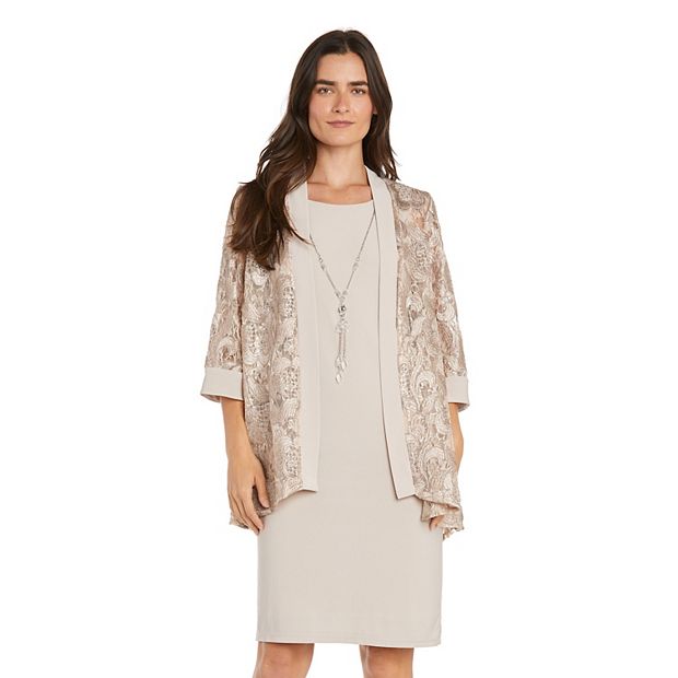 Petite R&M Richards 2-Piece Embroidered Jacket & Sequin Dress