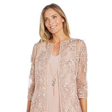 Petite R&M Richards 2-Piece Embroidered Soutache And Jersey Duster Jacket Dress