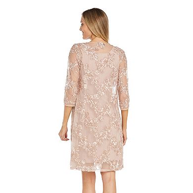 Petite R&M Richards 2-Piece Embroidered Soutache And Jersey Duster Jacket Dress
