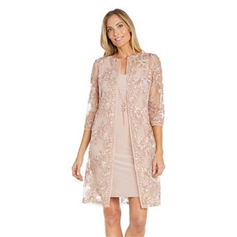 Petite R&M Richards 2 pc Embroidered Soutache And Jersey Duster Jacket Dress