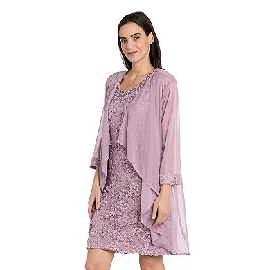 Petite R&M Richards 2-pc. Beaded Neck Detail Soutache Lace Jacket Dress