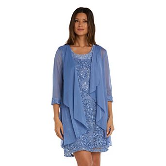 Petite R&M Richards 2 pc Beaded Neck Detail Soutache Lace Jacket Dress