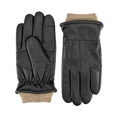 Men's Dockers Leather Touch Screen Compatible Gloves with Rib Knit Cuff, Size: Large, Black