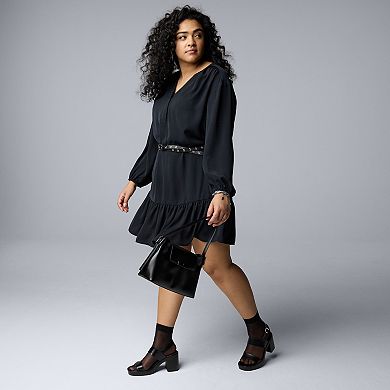 Plus Size Simply Vera Vera Wang Belted Shirred Mini Dress