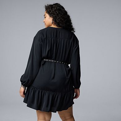 Plus Size Simply Vera Vera Wang Belted Shirred Mini Dress