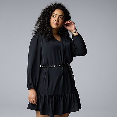 knee length dresses for ladies Demure Shirred Bubble Hem Mini Dress Black main image 0