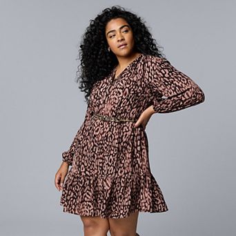 Plus Size Simply Vera Vera Wang Belted Shirred Mini Dress