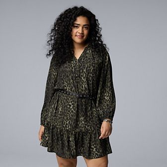 Plus Size Simply Vera Vera Wang Belted Shirred Mini Dress