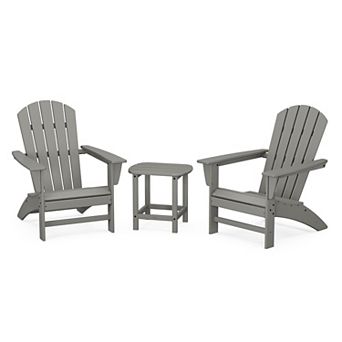 POLYWOOD Outdoor Nautical Adirondack Chair 3 pc Set with South Beach Side Table