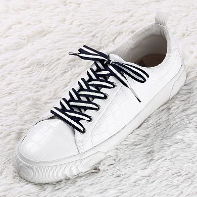 2 Pairs Color Block Colorful Stripe Canvas Flat Shoelace Shoe Laces Strings 90cm/35.43"