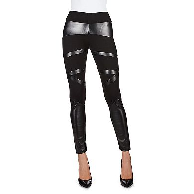 Alluring Moto Pleather Accent Shaping Leggings