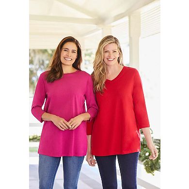 Woman Within Plus Size Petite Perfect Three-Quarter Sleeve V-Neck Tee