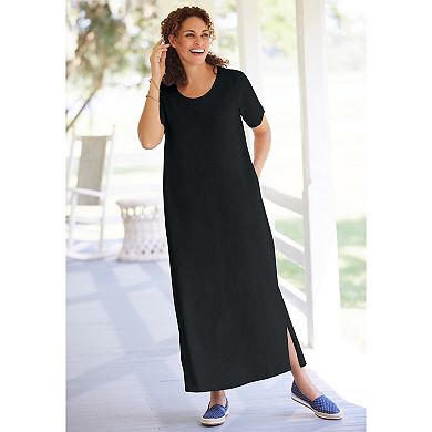 Woman Within Plus Size Perfect Short-Sleeve Scoopneck Maxi Tee Dress