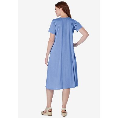 Woman Within Plus Size Embroidered Lace Bib Knit Dress