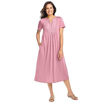 Woman Within Plus Size Embroidered Lace Bib Knit Dress