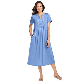 Woman Within Plus Size Embroidered Lace Bib Knit Dress