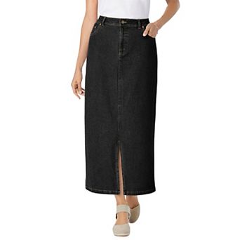 Woman Within Plus Size Stretch Denim Front-Slit Skirt