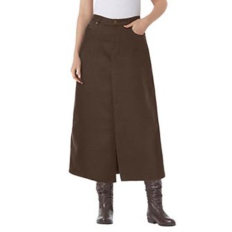 Woman Within Plus Size Stretch Denim Front-Slit Skirt