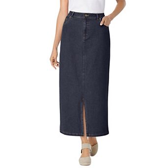 Woman Within Plus Size Stretch Denim Front-Slit Skirt