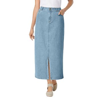 Woman Within Plus Size Stretch Denim Front-Slit Skirt