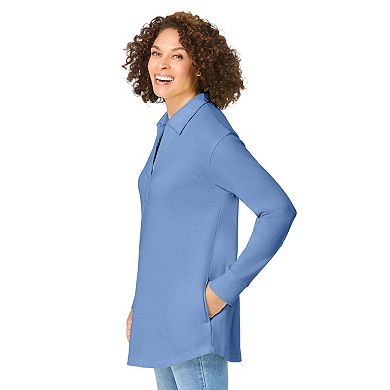 Woman Within Plus Size Relaxed Waffle-Thermal Tunic