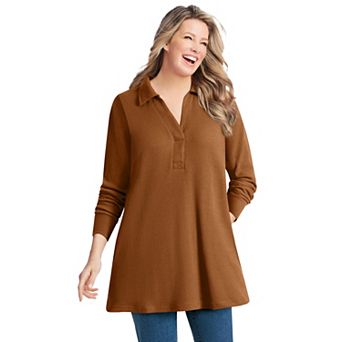 Woman Within Plus Size Relaxed Waffle-Thermal Tunic