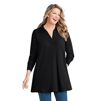 Woman Within Plus Size Relaxed Waffle-Thermal Tunic