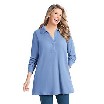Woman Within Plus Size Relaxed Waffle-Thermal Tunic