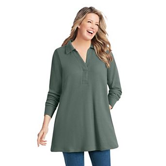 Woman Within Plus Size Relaxed Waffle-Thermal Tunic