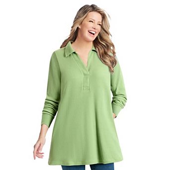 Woman Within Plus Size Relaxed Waffle-Thermal Tunic