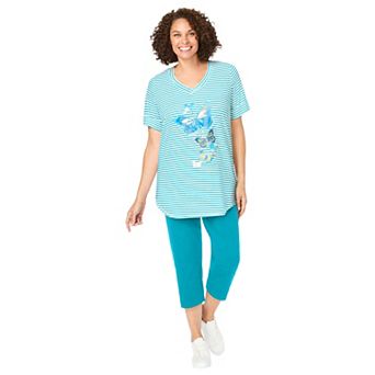 Woman Within Plus Size Two-Piece V-Neck Tunic & Capri Set