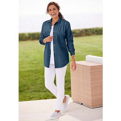Woman Within Plus Size Snap Front 4-Pocket Denim Big Shirt