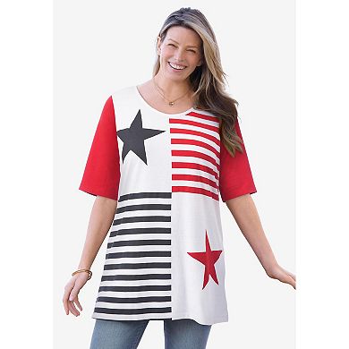 Woman Within Plus Size Graphic Print Scoop Neck Tunic