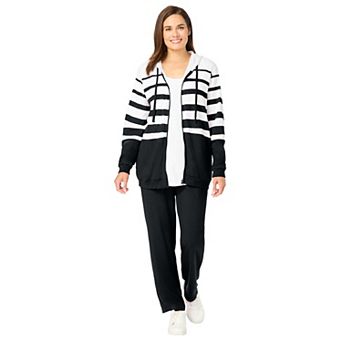 Woman Within Plus Size Striped Full Zip Jacket Set